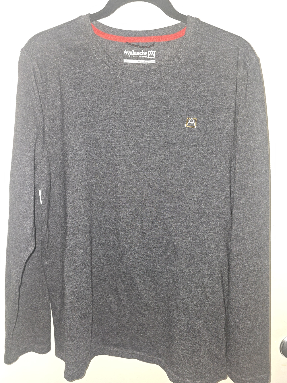 Avalanche Men's Dark Gray Long Sleeve Crew Shirt with Red Neck Trim